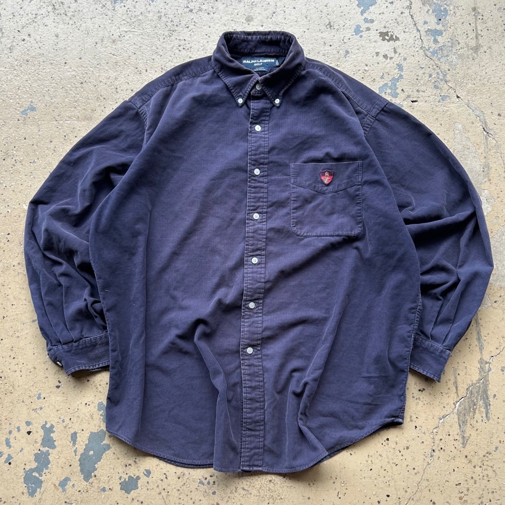 Ralph Lauren Golf Tilden Corduroy Shirt Mens Large Navy Blue 90s Vintage